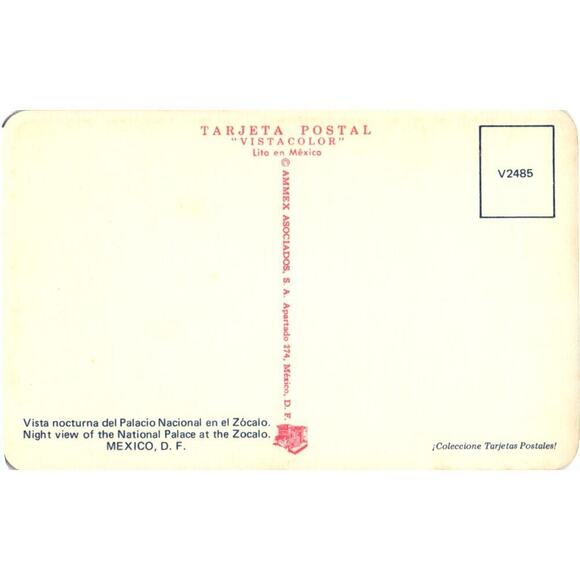 Night view of the National Palace at the Zocalo. MEXICO, D. F.  Postcard - Picture 2 of 2